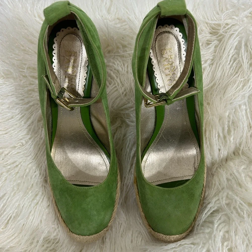 Franco Sarto Green Suede Espadrille Wedge Sandals Size 9M‎